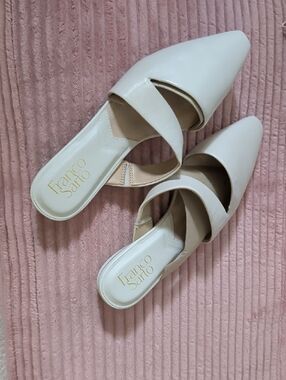 Franco Sarto Off-White Pointed-Toe Crossover Mules